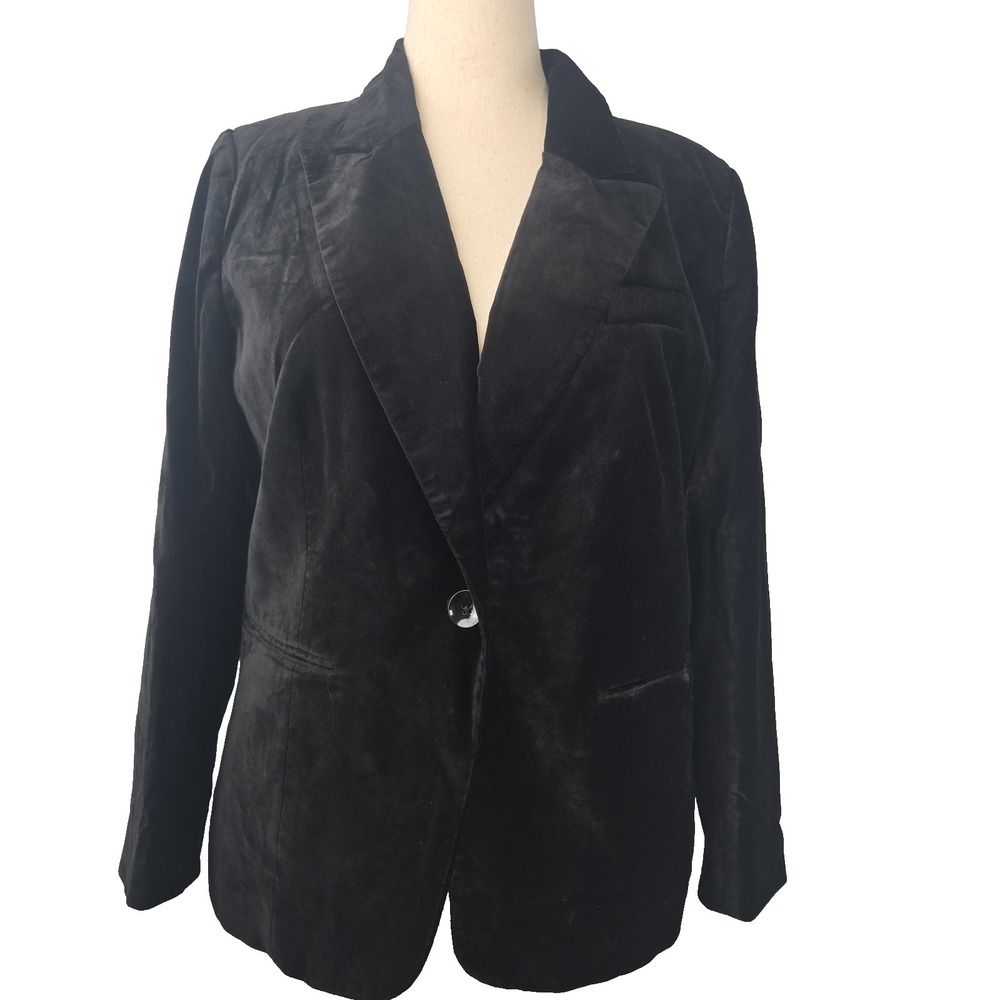 Chico's Size 2 Black Velvet Blazer Jacket Fully Lined W/Pockets